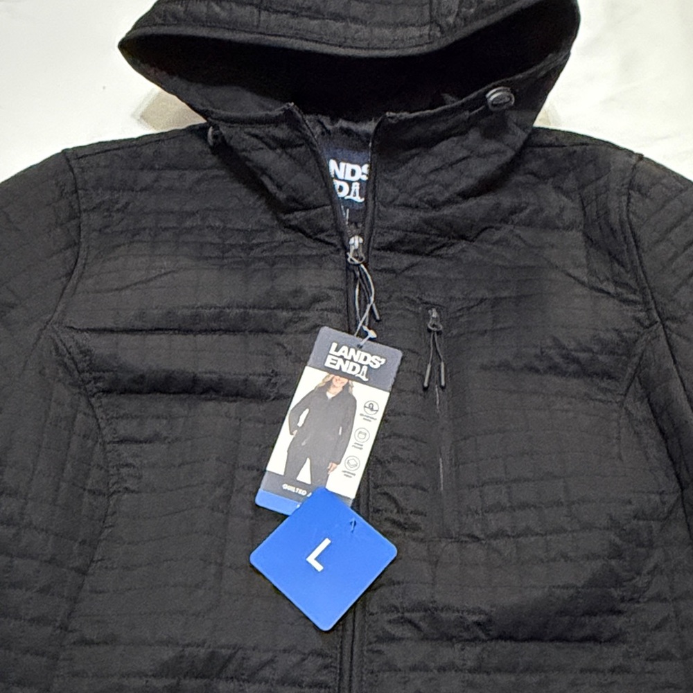 Lands' End Women's Quilted Puffer Jacket Black L NWT - Picture 4 of 6